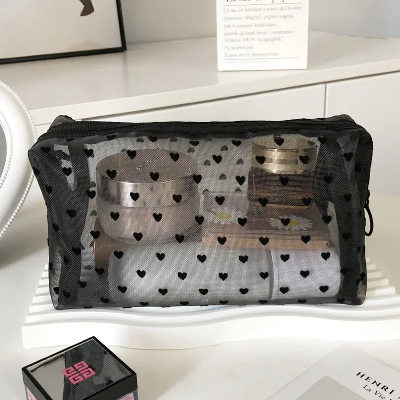trousse de maquillage d'extérieur personnalisée en maille de nylon transparente, sacs à cosmétiques, pochette d'organisation de voyage, fermeture éclair, maquillage de plage, sac à main pour femmes