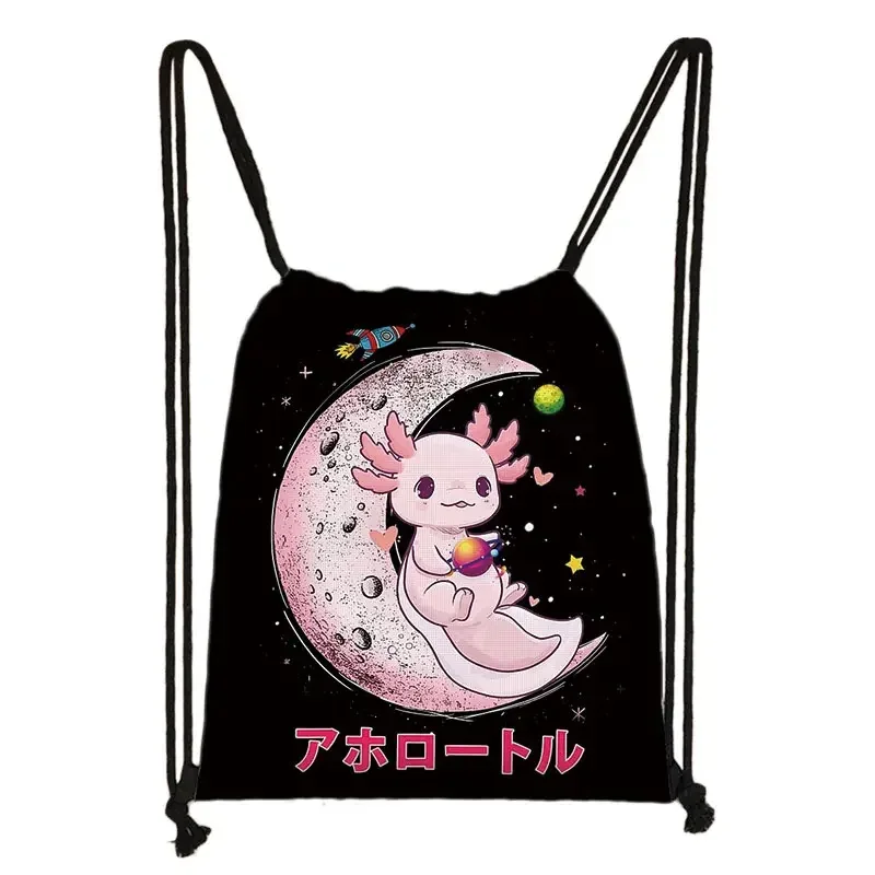 kawaii dessin animé axolotl poisson jouant des jeux vidéo sac à dos tours de mer axolotl/fouron harajuku sacs à cordon sac de voyage en toile