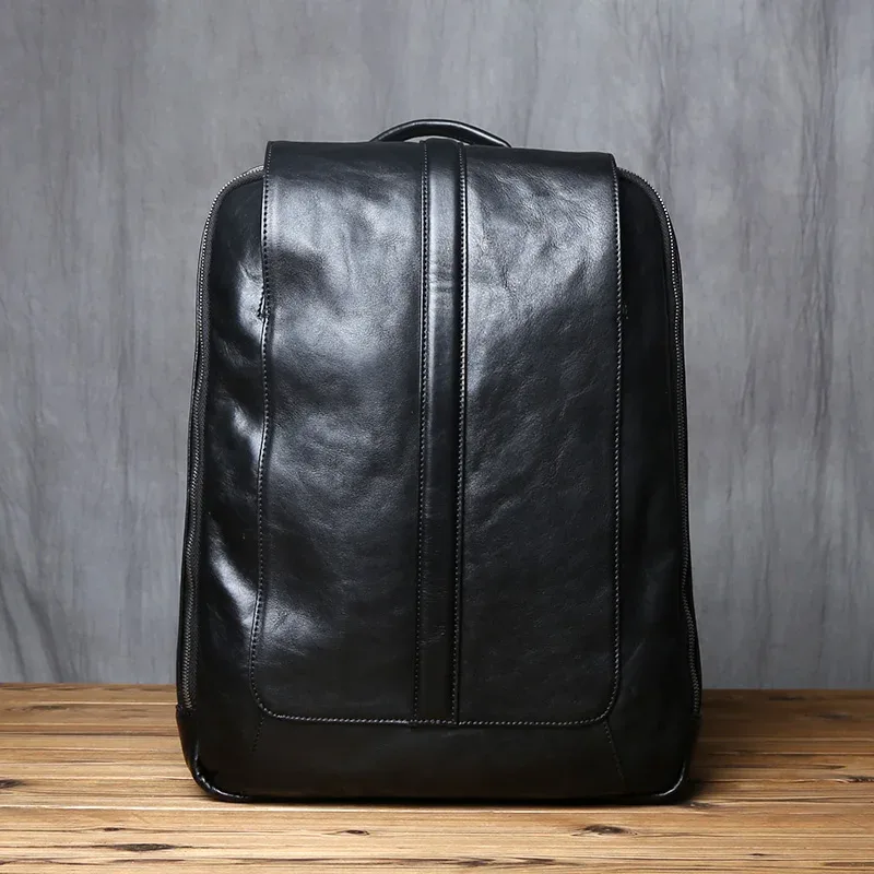 sac à dos pour homme en cuir de vache véritable vintage nzpj, sac à dos décontracté pour ordinateur portable, sac de voyage tendance pour l'école