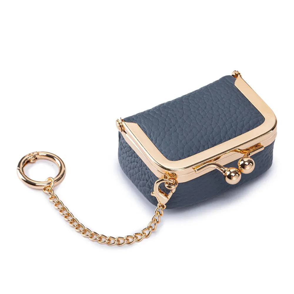 porte-monnaie miniature en cuir véritable avec fermoir à pression et chaîne, petite pochette à fermoir pour femmes, sac de rangement pour bijoux, porte-monnaie compact et solide.