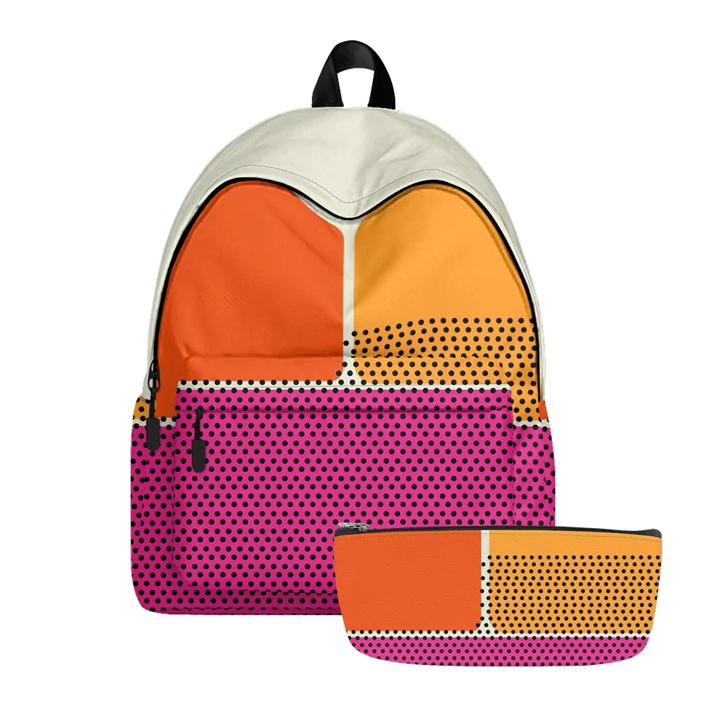 sac à dos imprimé blocs de couleurs à pois, sacs à crayons, sangles réglables, léger et durable, kit essentiel pour l'école de voyage pour adolescents