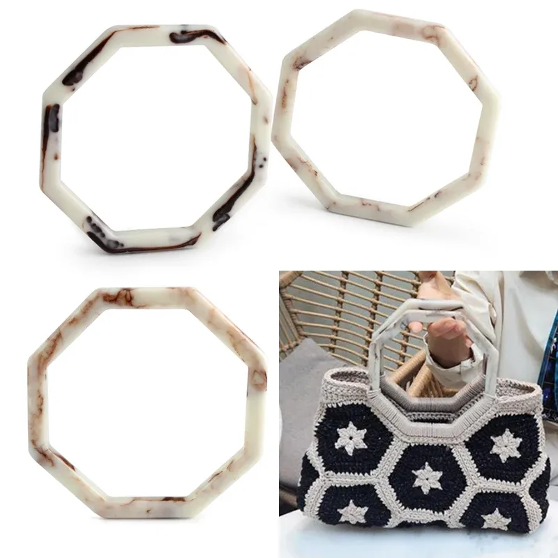 sac tressé hexagonal, 2 pièces, poignée en résine amovible, accessoires de sac faits à la main, sac à bandoulière, poignée de sac à bandoulière