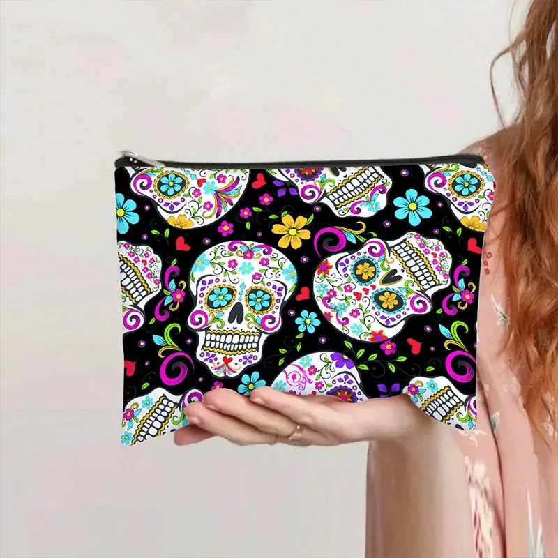 sacs de maquillage en toile imprimée à lettres, best-sellers, sacs de rangement artistiques et de niche pour cosmétiques de voyage portables, pochette zippée