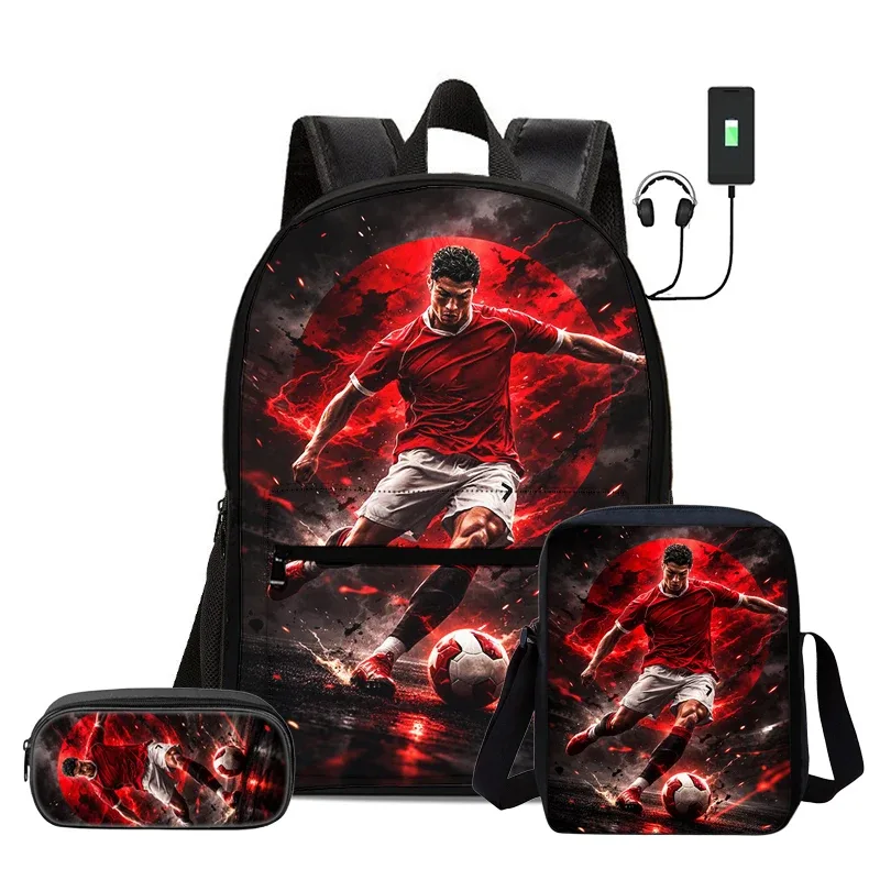 sac dos nylon motifs football noirs couleurs vivaces bandoulière arquée interface usb usage voyage