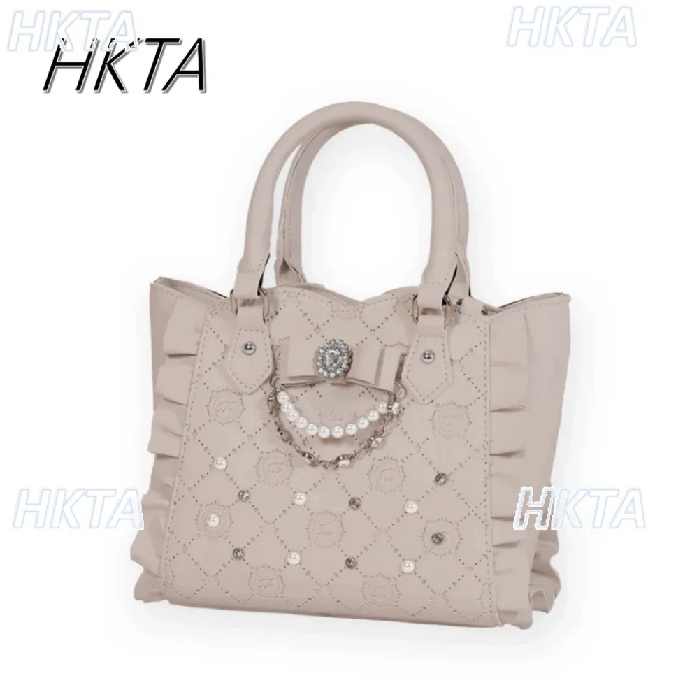 doux filles japonais sac fourre-tout été nouveau mignon sac à main perle strass épaule sac à main mine bow bandoulière sac à dos femmes sacs