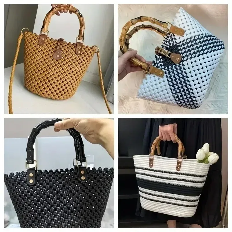 poignées de sac à main en bambou naturel, 1/2 pièces, poignée en forme de d, cadre de sac à main, bricolage artisanal, accessoires de sac tissé, poignée de remplacement
