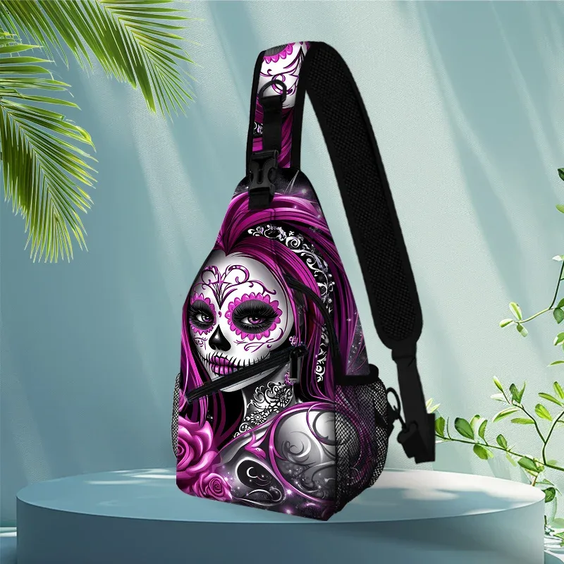 sac à bandoulière crâne violet pour hommes et femmes – sangle réglable, sac à dos décontracté pour la randonnée et les voyages en plein air, durable
