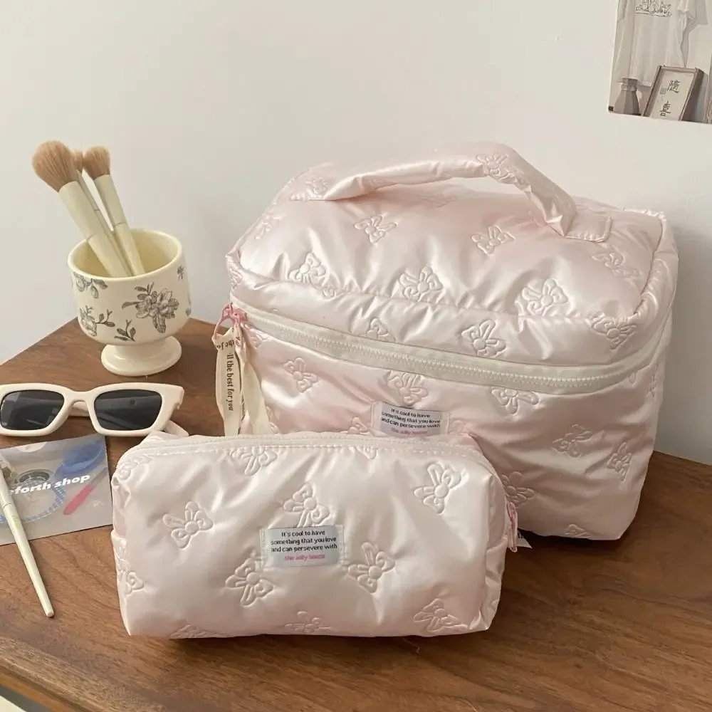 sac de rangement en pu pour cosmétiques, trousse de toilette multifonction avec compartiments et nœud décoratif, sac à maquillage zippé pour l'organisation quotidienne