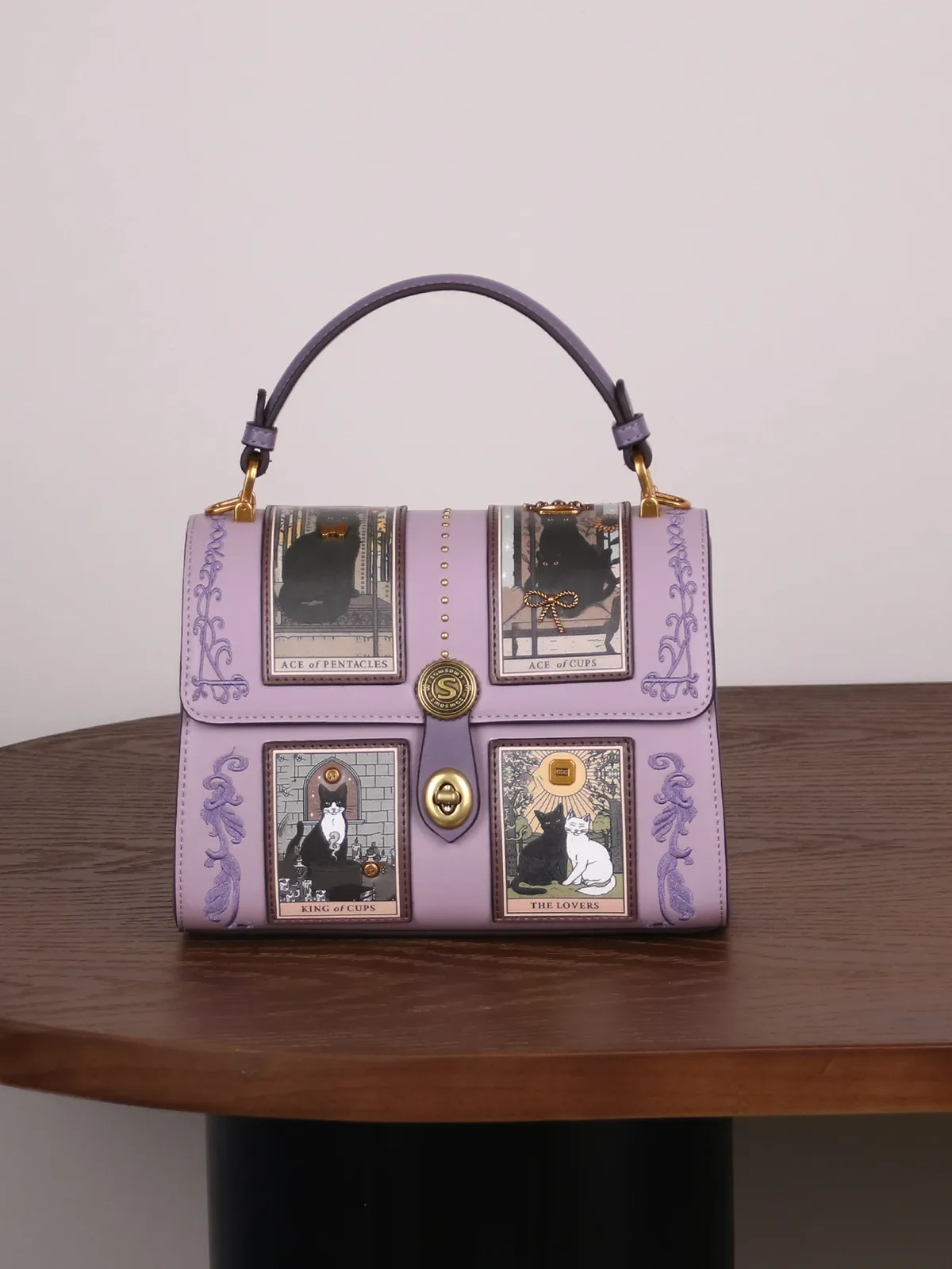 nouveau sac à main de luxe pour femme 2026, style rétro, sac boston tarot, motif chat mignon, sac docteur rose et violet unique