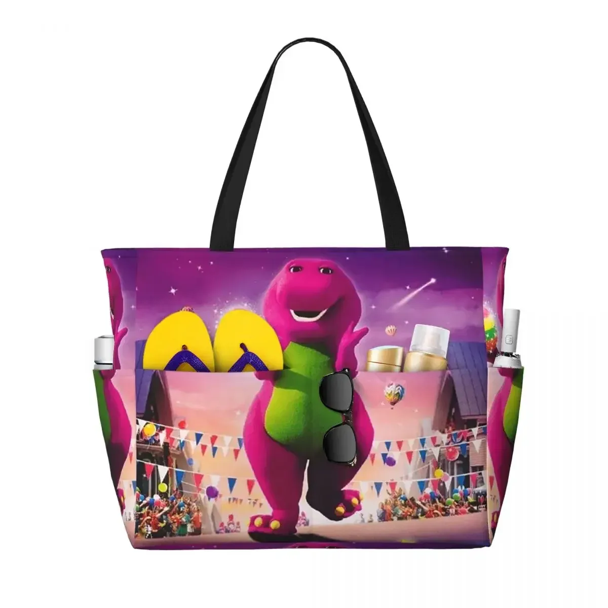 sac voyage polyester motifs personnages animés sacoche noire poches latérales grande poche avant usage voyage sport plage yoga