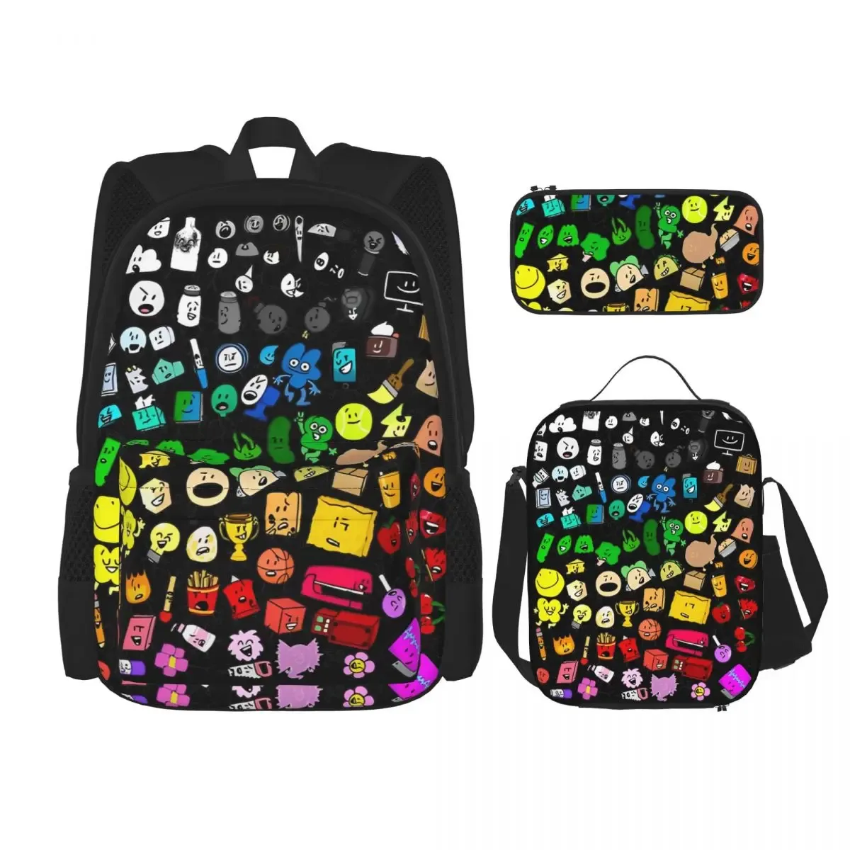 sac dos polyester motif coloré objet visages noirs adolescents ordinateur portable déjeuner usage voyage