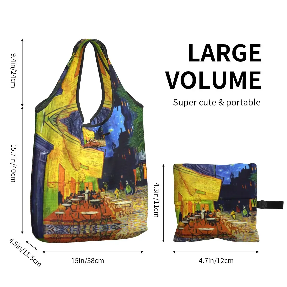 sac fourre-tout portable personnalisé drôle 73 terrasse la nuit, peinture de vincent van gogh, sac d'épicerie initié