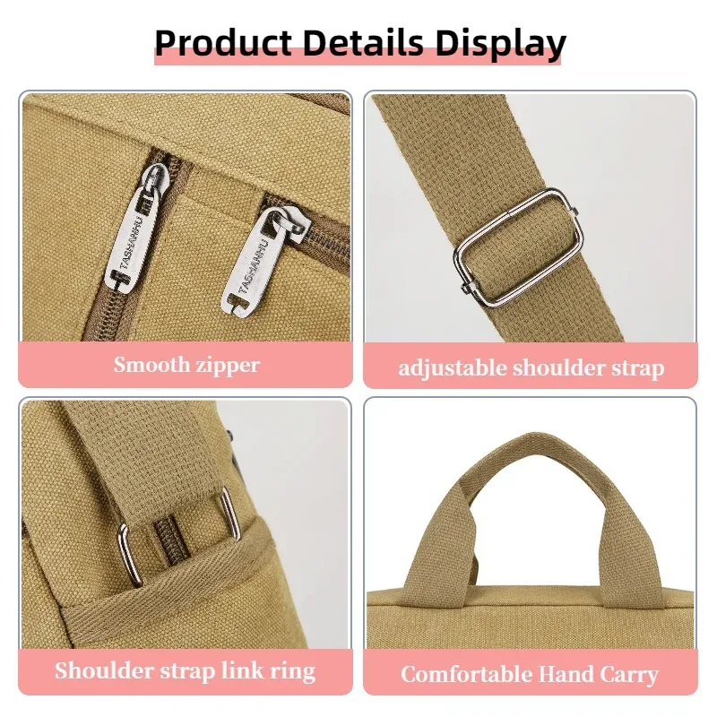 sac à bandoulière en toile pour hommes, sac à bandoulière décontracté, fourre-tout pour les déplacements quotidiens avec plusieurs poches, sac de voyage scolaire léger et durable