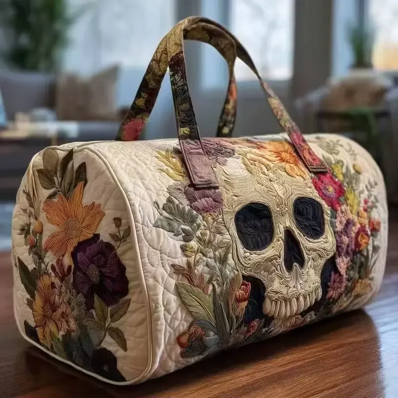 sac voyage polyester fleurs blancs symboles paix texturé poignées tissu sacoche hippie motifs colorés week end polyvalent
