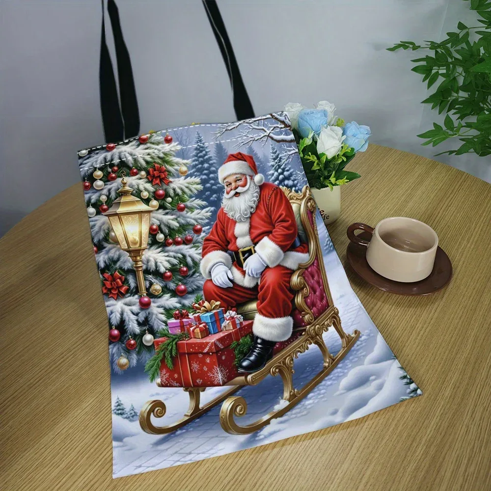 sac fourre-tout style ski père noël, sac pliable à thème de noël, grande capacité, sac de courses réutilisable, accessoires festifs