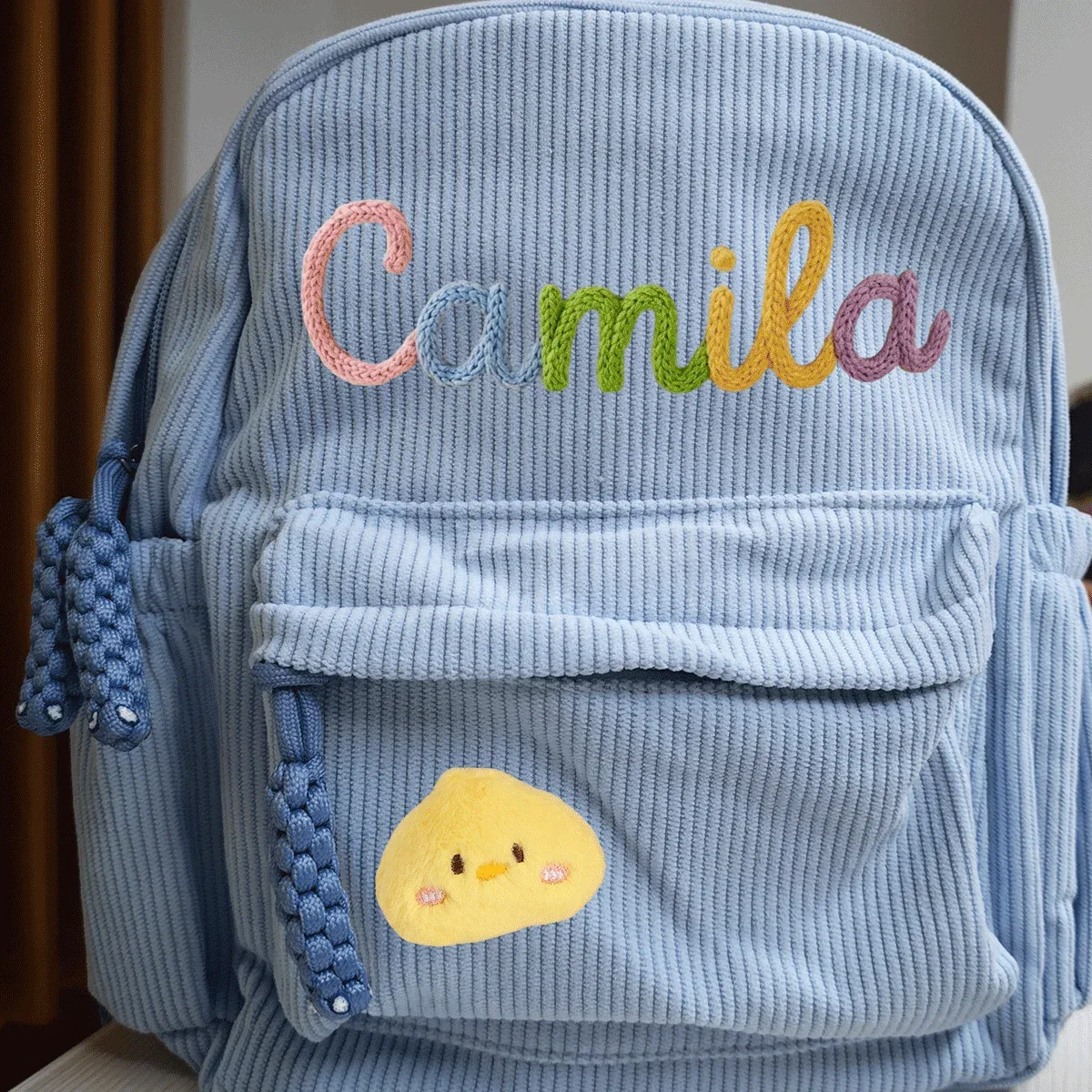 sacs à dos personnalisés en velours côtelé – sacs à dos brodés sur mesure, décorations florales/animalières, styles parent-enfant, sac pour sœur/frère