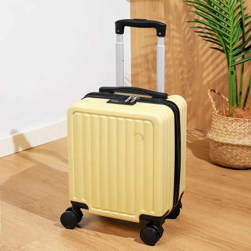 petite valise de 14 pouces avec serrure à combinaison, valise de transport de roue universelle ton clair, boîtier de chariot de voyage