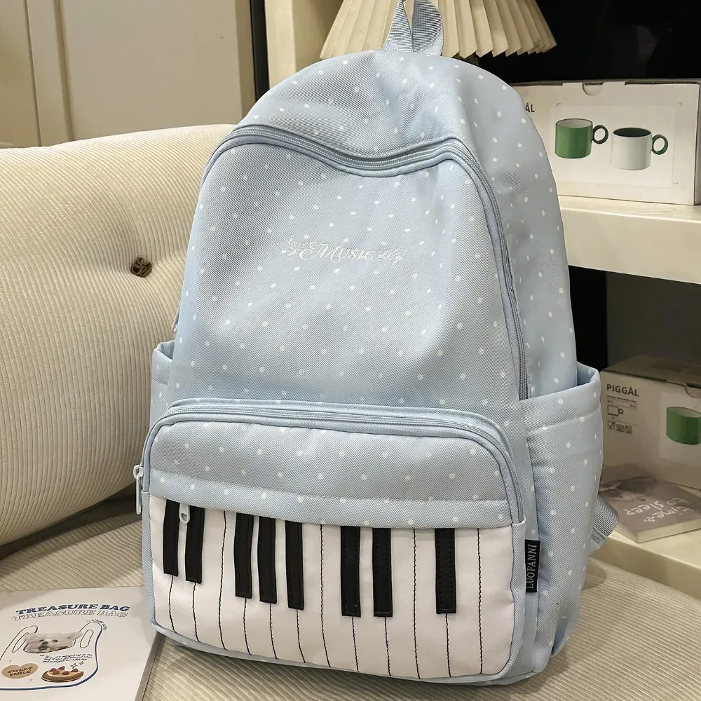 nouveau sac à dos à pois grande capacité, multifonctionnel, léger, motif touches de piano, noir, mochilas sports