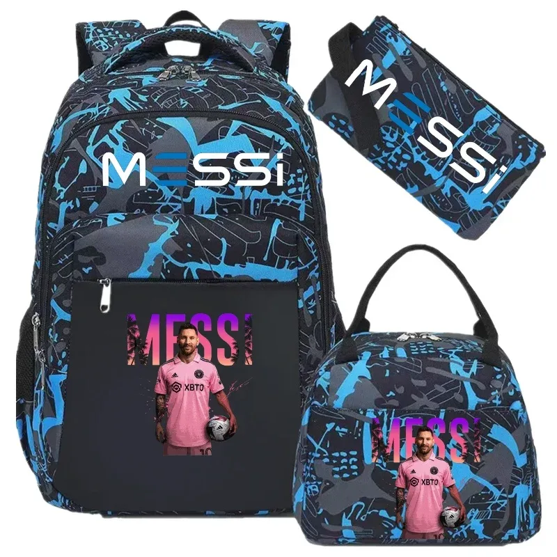 sac à dos de football messi, camouflage, pour étudiants, sac d'école pour ordinateur portable, sac à dos de grande capacité, pour femmes et hommes, loisirs, voyage, mochila 3 pièces