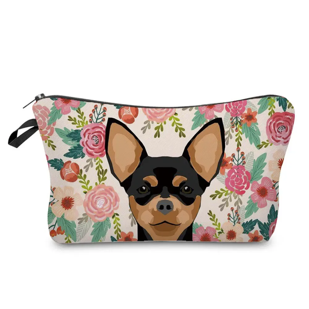 dessin animé fleur chien chat mignon imprimé femmes sac cosmétique en plein air portable voyage trousse de toilette personnalisable trousse de toilette trousse de maquillage