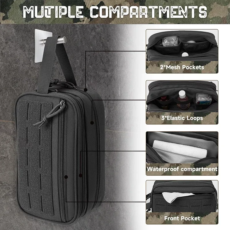 lhi trousse de toilette tactique pour hommes sac d'hygiène compartiment étanche outil de voyage molle petit kit dopp