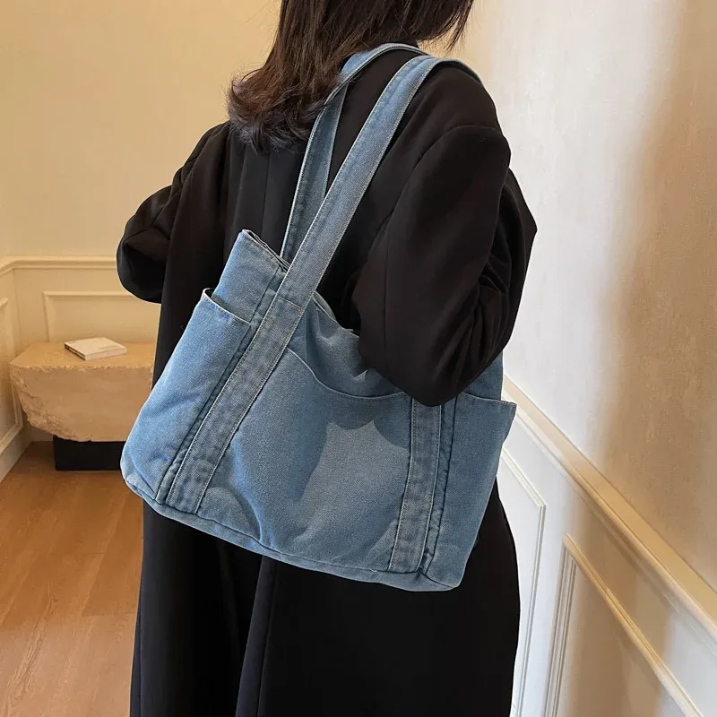 sac à bandoulière en denim pour femmes, sac de styliste pour mère, grande capacité, fourre-tout de luxe, sac à main en jean décontracté, sac à main multi-poches