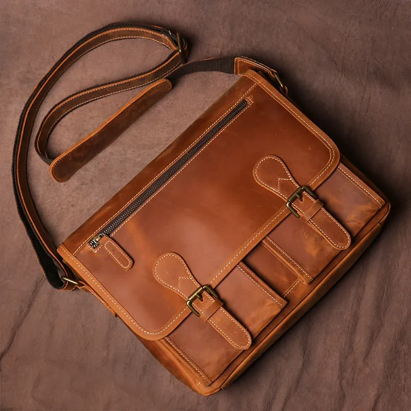 guro-sac messager en cuir de cheval pour homme, véritable, luxe, sac à bandoulière lancé, bureau, étui à bombes, 12.9 pouces, vintage, elin