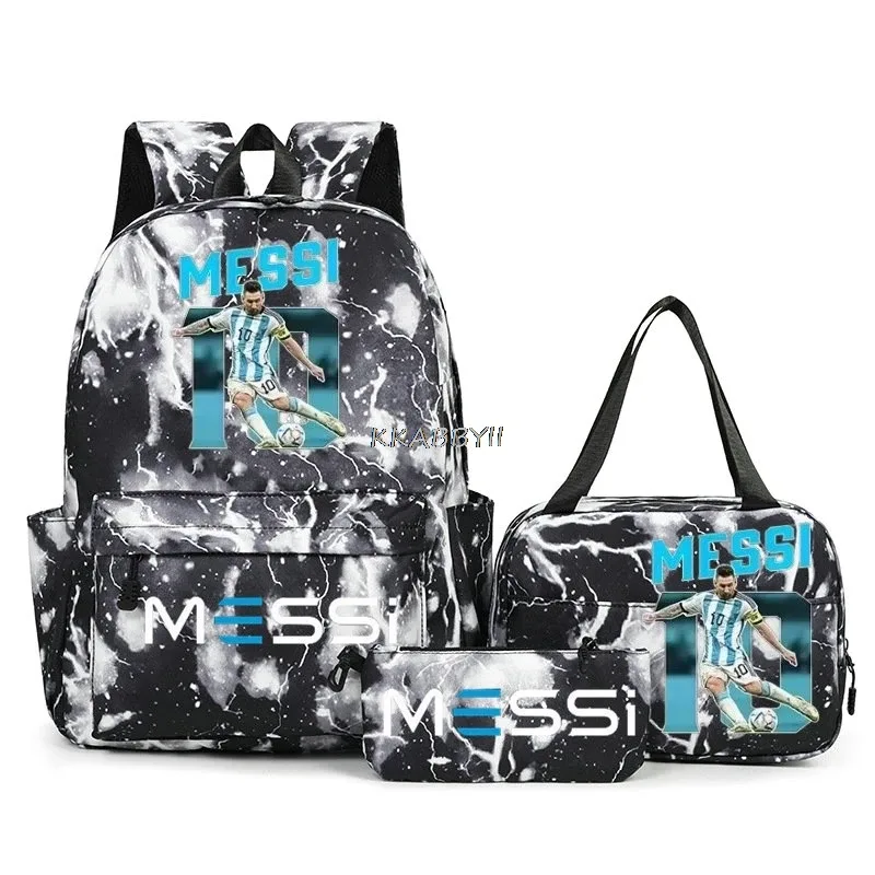 sacs à dos de voyage et d'extérieur imprimés football messi pour femmes et filles, avec sacs à lunch, légers, pour adolescents, pour ordinateur portable, mochila