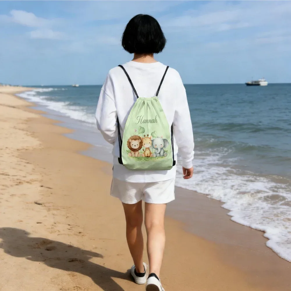sac à dos à cordon de serrage sur le thème des animaux mignons, avec nom/texte personnalisé, sac de sport personnalisé, sac de voyage léger, sac de rangement pour salle de sport, 1 pièce