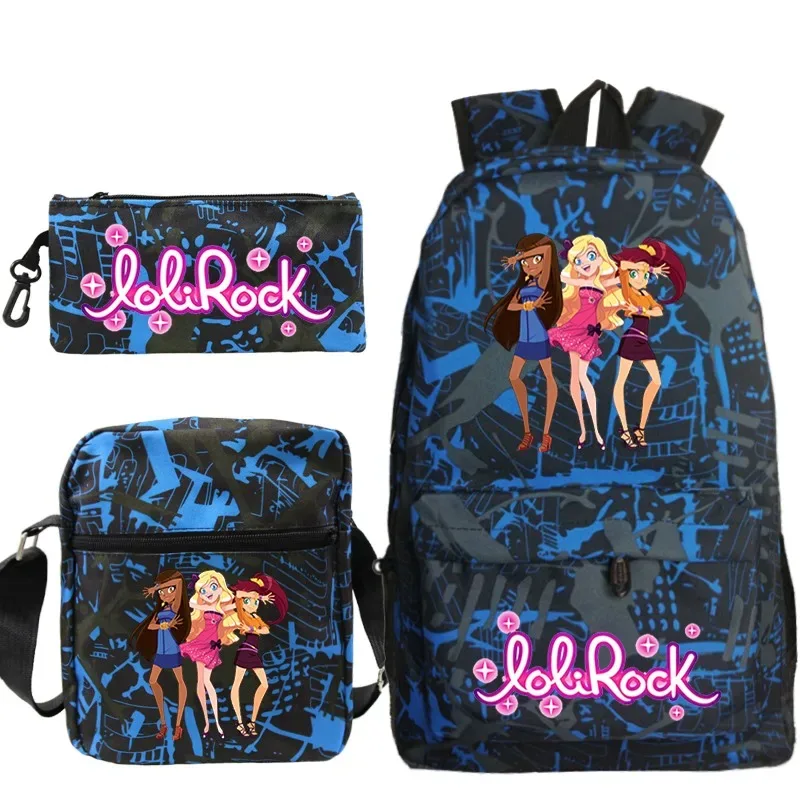 ensemble de sac à dos lolirock mignon pour garçons et filles, sacs d'école animés, sac à dos de voyage pour hommes et femmes, cadeau pour adolescents, 3 pièces