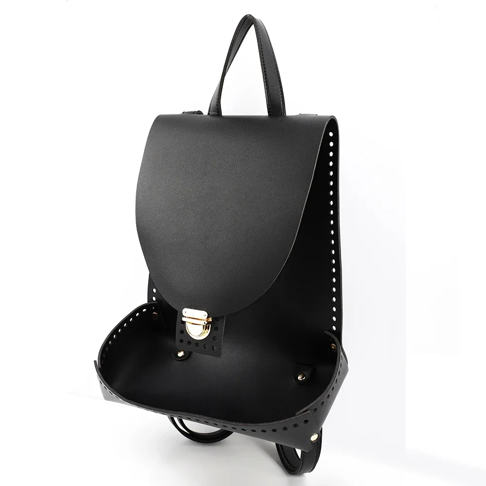 ensemble de sac à dos tissé bricolage, sac à main en cuir fait main, sangle initiée, sac à fond avec accessoires de quincaillerie, noir, marron, café