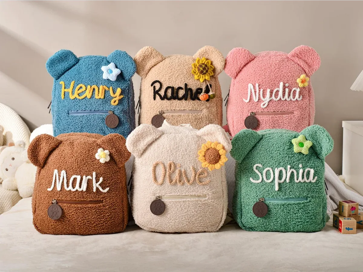 sac à dos ours en peluche personnalisé pour enfants, sac à dos ours en peluche pelucheux personnalisé, cadeaux du premier jour de l'école, sac à dos pour tout-petits, cadeau pour enfants