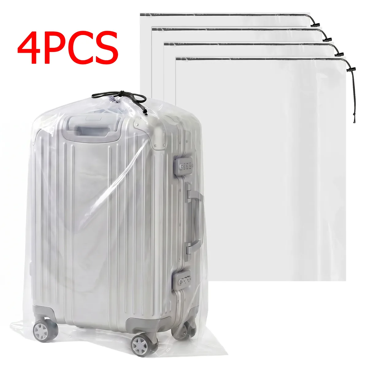 lot de 4 housses de protection transparentes pour valises avec cordon de serrage, sacs de rangement pour bagages, organiseurs de couvertures et de couettes, accessoires de voyage