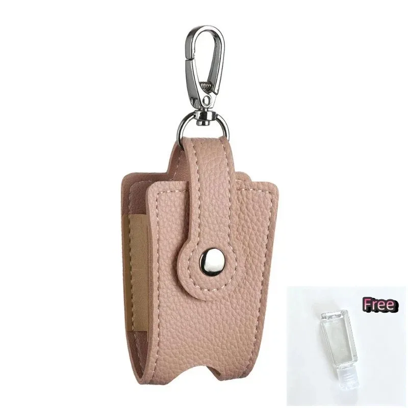 porte-désinfectant pour les mains en cuir pu avec porte-clés en métal, flacon vide rechargeable, s'adapte à la pochette, au sac à dos, aux clés