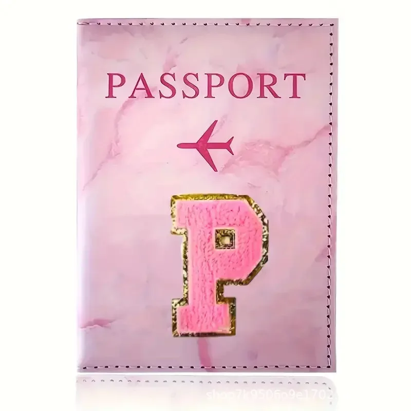 porte-passeport en cuir pu rose avec étiquette brodée, étui pour billets et cartes de crédit, accessoires de voyage