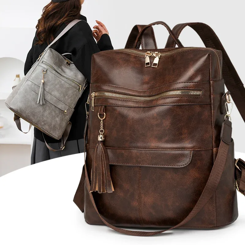 mode gland décoration femmes sac à dos célèbre marque rétro en cuir pu voyage sac à dos dames grande capacité sac à bandoulière