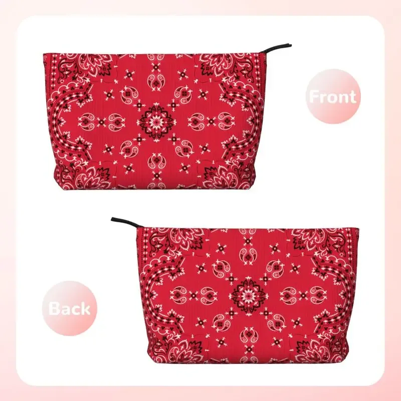 trousse de toilette ethnique personnalisée bohème rouge paisley bandana pour femmes, organisateur de maquillage et de cosmétiques, étui de rangement de beauté pour dames, kit dopp