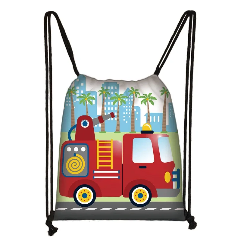 sacs à dos en toile de véhicule d'ingénierie pour adolescents, sac de rangement portable, impression de camion de pompier ebtractor cartoon, proximité wstring
