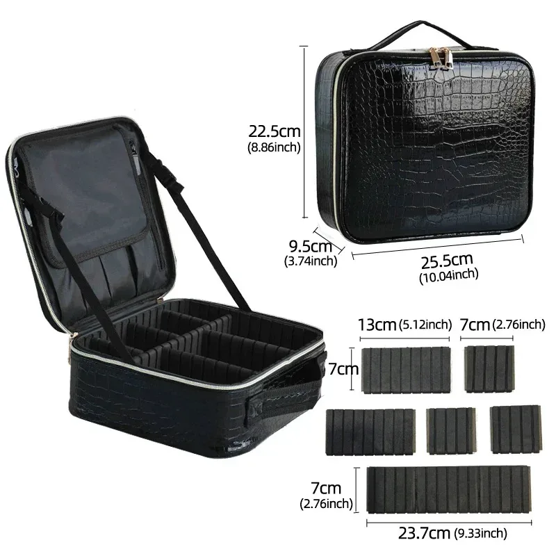 nouveau sac cosmétique en cuir pu crocodile boîte de maquillage professionnelle grande capacité stockage voyage toilette valise de maquillage