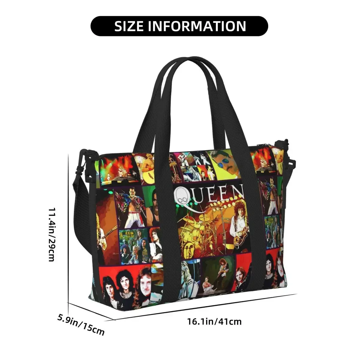 sac fourre-tout personnalisé freddie mercury queen band pour femmes, sac de voyage à bandoulière de plage de grande capacité