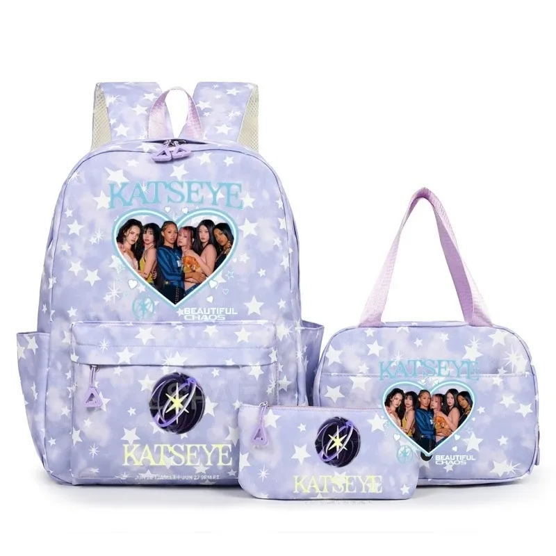 sac à dos amusant katseye pour adolescents, sac de voyage à double bandoulière, sac à crayons, sac à déjeuner, sac à livres décontracté pour étudiants, sac d'école pour filles, grande capacité, mochila