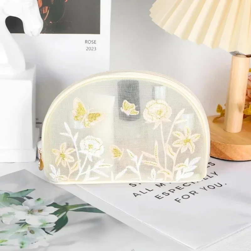trousse de toilette portable grande capacité nouvelle broderie net ell organisateur de rangement cosmétique magnifique sac à cosmétiques