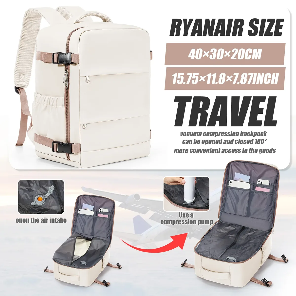 sac à dos sous vide ryanair 40x30x20, sac à dos de voyage pour courtes distances, sac de cabine wizair pour ordinateur portable 15.6 pouces, sac à dos de loisirs pour hommes