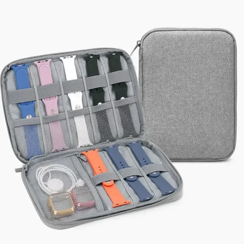 pochette organisatrice nylon gris compartiments maille bracelets montres voyage capacité grande taille petite affaires