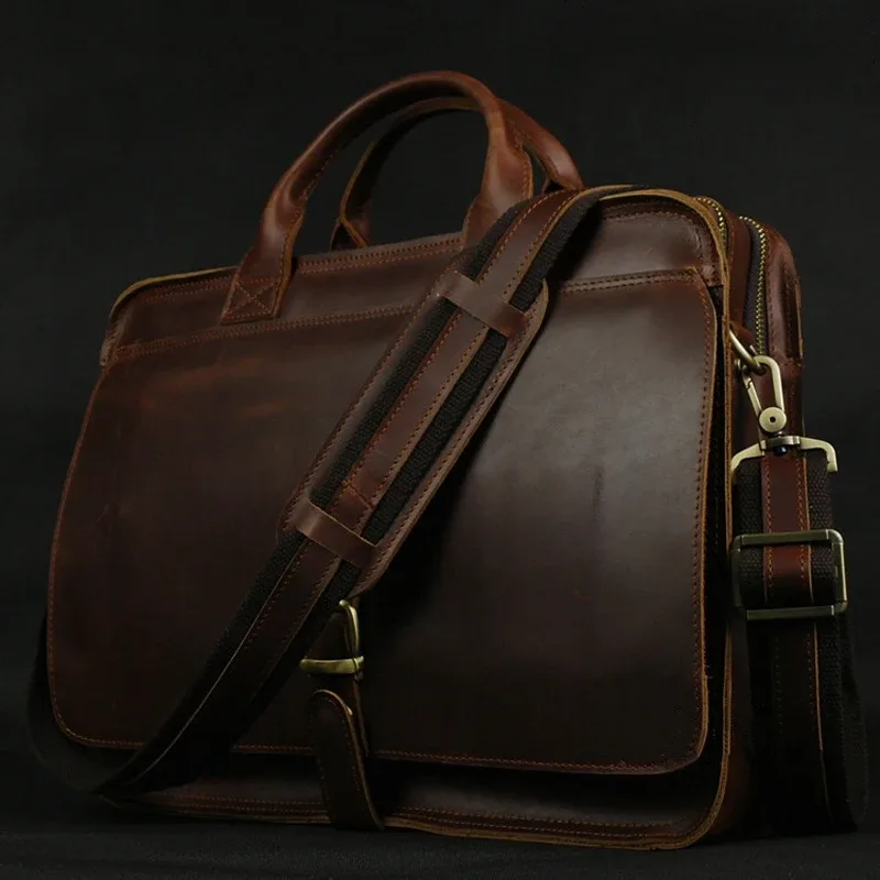 Porte-documents en cuir véritable de luxe pour hommes, sac d'affaires, porte-documents en cuir, sac pour ordinateur portable, sac à bandoulière, sac pour documents, sac de bureau pour hommes.