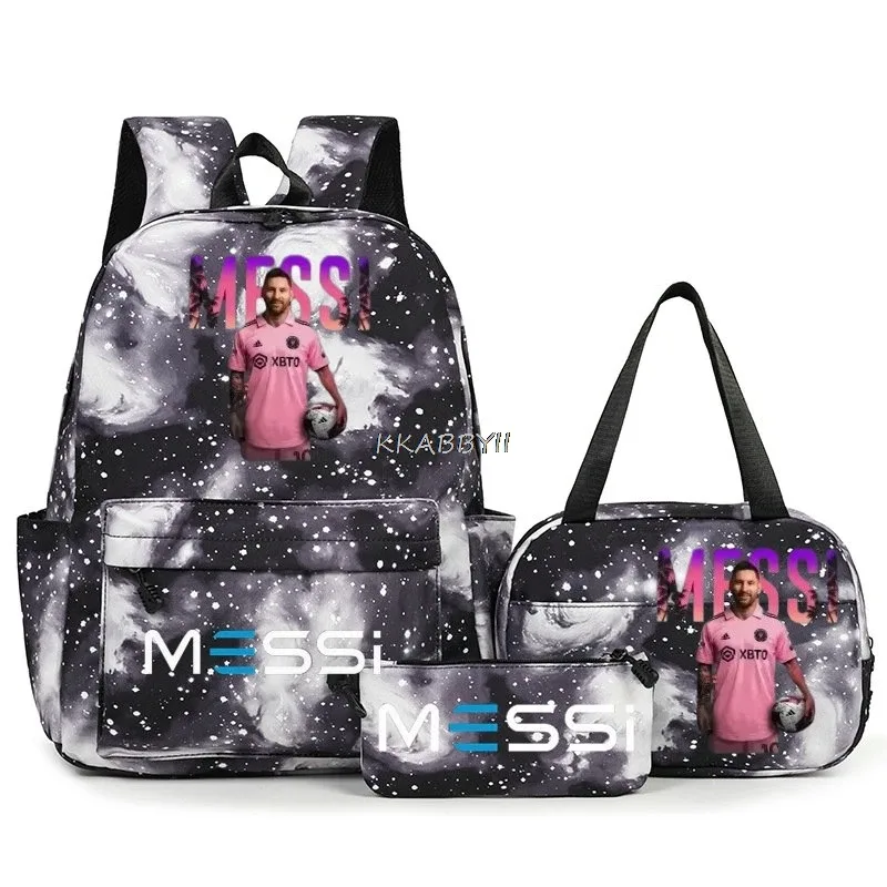 sacs à dos de voyage et d'extérieur imprimés football messi pour femmes et filles, avec sacs à lunch, légers, pour adolescents, pour ordinateur portable, mochila