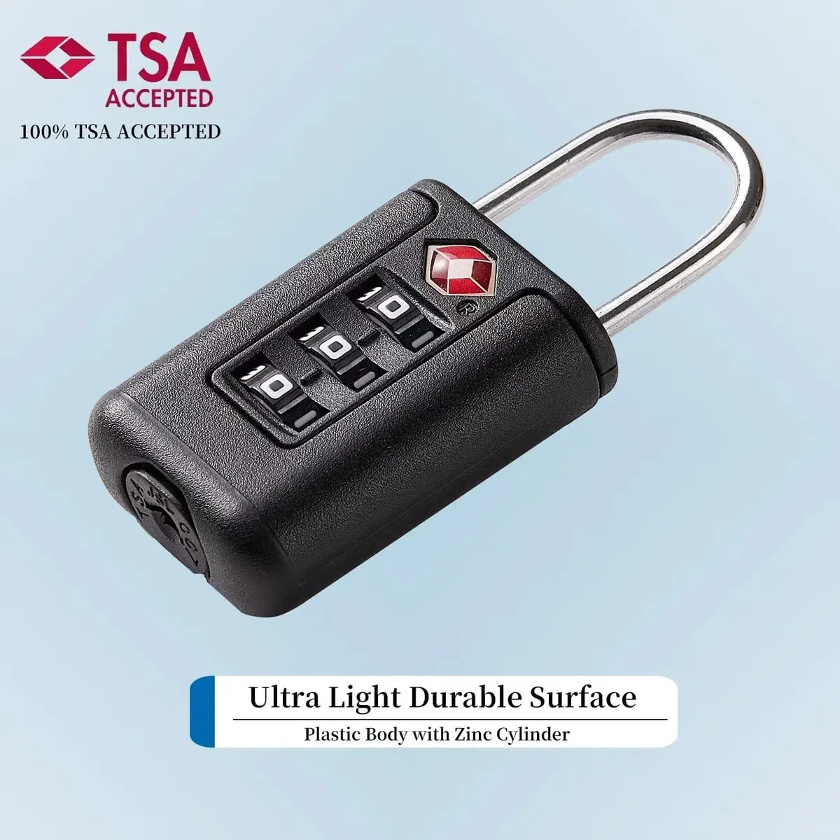 cadenas serrure tsa plastique zinc noir compact rotatif boutons chiffres poignée métallique usage voyage