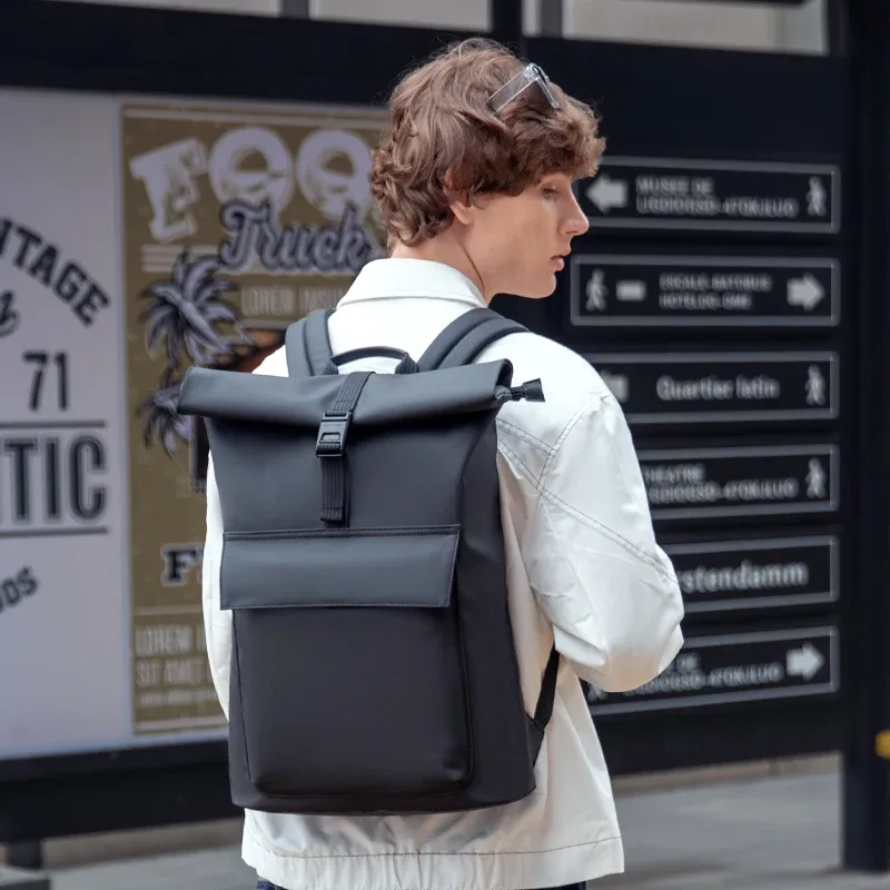 sac à dos roll top mark ryden avec boucle magnétique, fermeture éclair ykk, multi-poches, résistant à l'eau, en tissu oxford, pour hommes