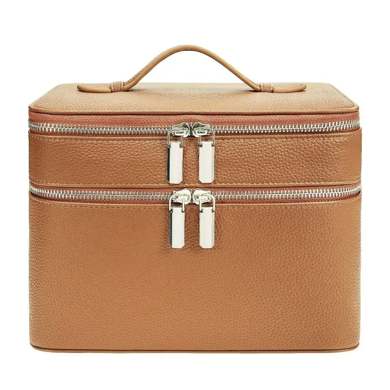 sac de maquillage double couche, organiseur professionnel pour outils de soin de la peau, boîte de rangement multi-compartiments, sac cosmétique de voyage portable, pour la salle de bain