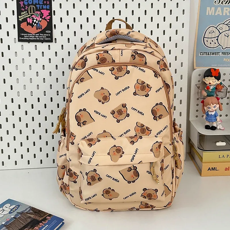 sac à dos capybara pour adolescents, grande capacité, élégant, multi-poches, kawaii, pour les trajets quotidiens, sac à dos simple